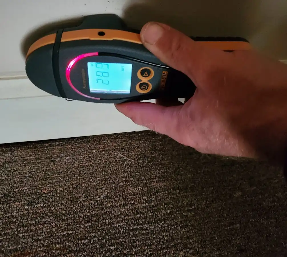 Moisture detection at baseboard during Storm Damage Restoration in Round Rock